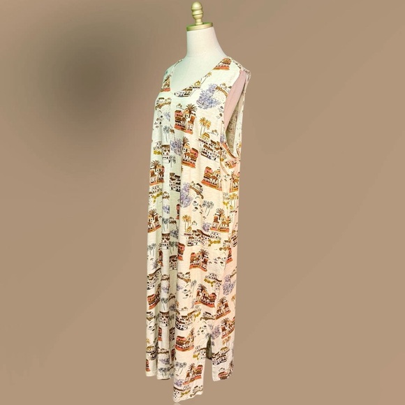 NWOT Denim & Co. Naturals Regular V-Neck Printed Midi Dress w/ Pockets in Scenic - Picture 5 of 14